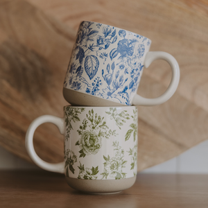 *NEW* Green Delft Stoneware Coffee Mug - Spring Home Decor