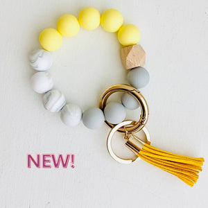 Bangle Keychain | Silicone Wristlet Key Ring | Bead Bracelet: Cloud Blue