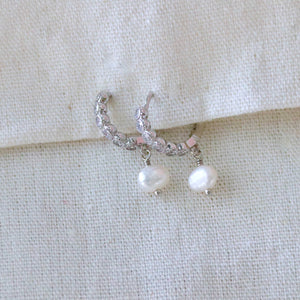 Zircon and Freshwater Pearl Huggie Earrings: GOLD