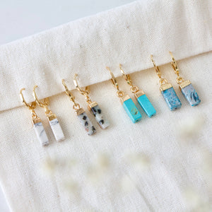 Rectangle Stone Huggie Earrings - Labradorite, Turquoise: White Turquoise