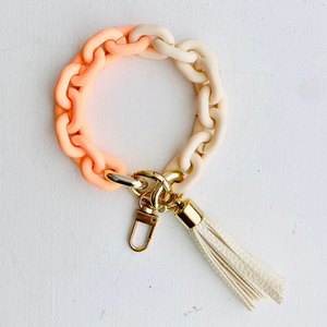 Chain Link Bangle Keychain | Boho Acrylic Wristlet Key Ring: Brown Marble