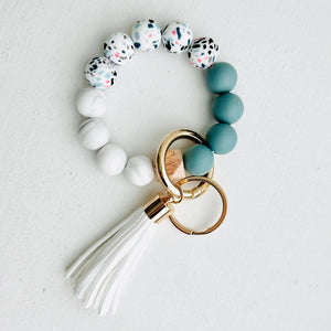 Bangle Keychain | Silicone Wristlet Key Ring | Bead Bracelet: Cloud Blue