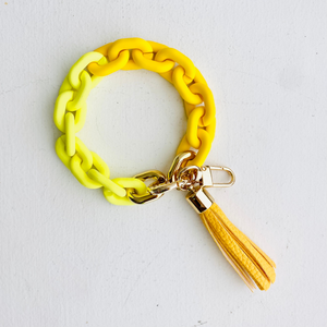 Chain Link Bangle Keychain | Boho Acrylic Wristlet Key Ring: Brown Marble