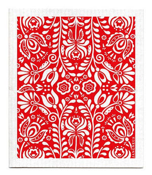 Swedish Dishcloth - Scandi Bloom - Red: Red