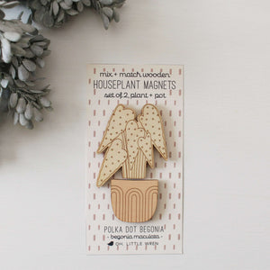 Polka dot begonia wooden magnets