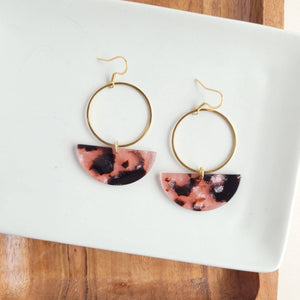 Reese Earrings - Pink Glitter Tortoise /  Fall Earrings