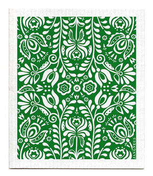 Swedish Dishcloth - Scandi Bloom - Dark Green: Green