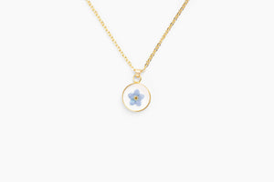 Forget Me Not Necklace Pressed Blue Flower Necklace Gold
