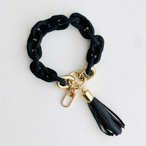Chain Link Bangle Keychain | Boho Acrylic Wristlet Key Ring: Black