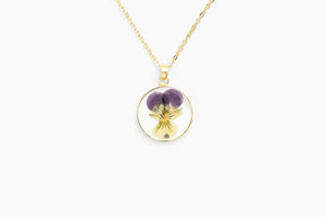 Violet Gold Pressed Flower Necklace Purple Flower Necklace