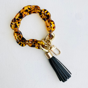 Chain Link Bangle Keychain | Boho Acrylic Wristlet Key Ring: Tortoise